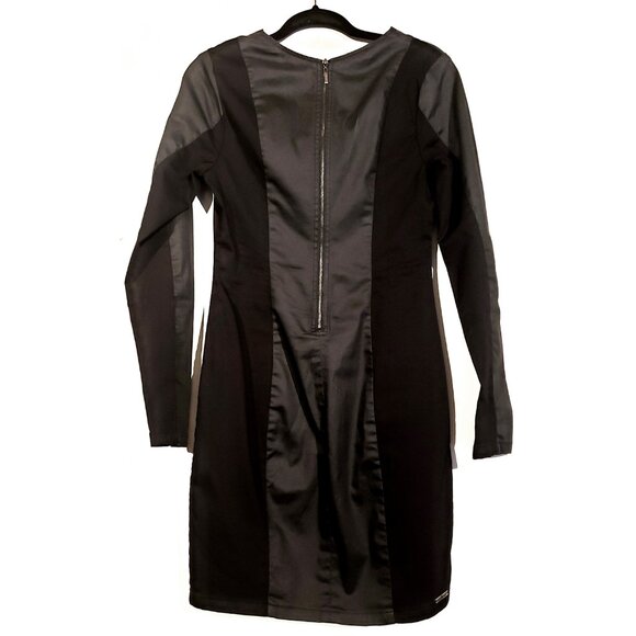 Black Colcii Long Sleeve Leather Look Slimming Dress - Picture 2 of 13